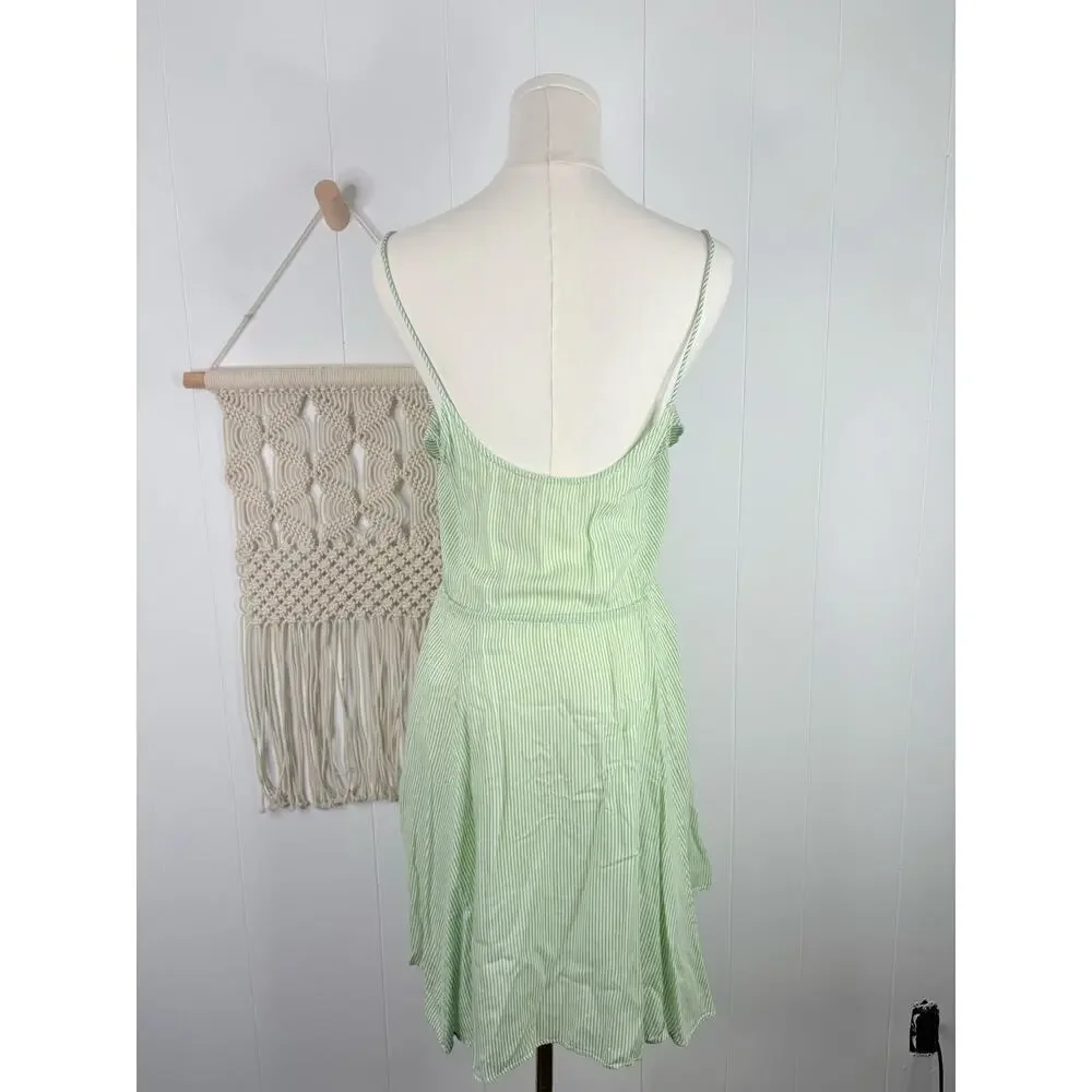 Free People Green Stripe Ruffle Mini Dress Small Flutter Away